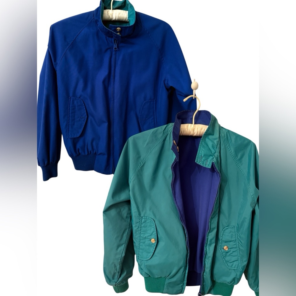Vintage Lands’ End Jacket Reversible Bomber  Blue & Teal Nylon/Poly Blend - Med